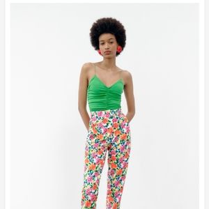 NEW ZARA Multicolor Women FLORAL PRINT HIGH WAISTED PANTS SIZE XS #1478 932